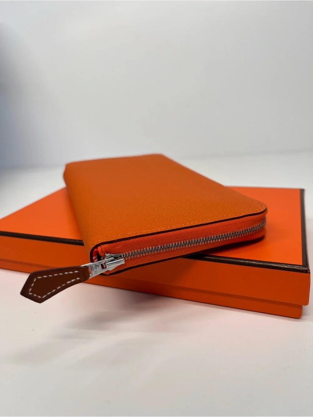 Hermes Silk'in Classique Long Wallet in Orange and Navy Blue